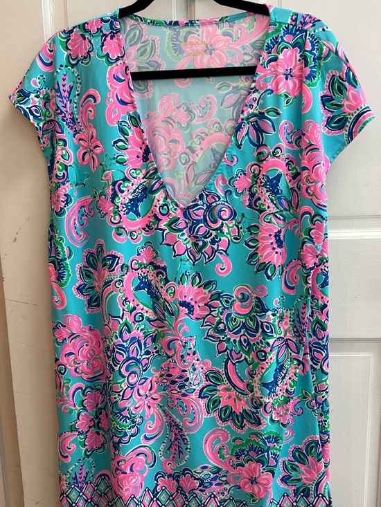 Lilly Pulitzer Other - Lilly Pulitzer Aqua & Pink Floral V-Neck Coverup